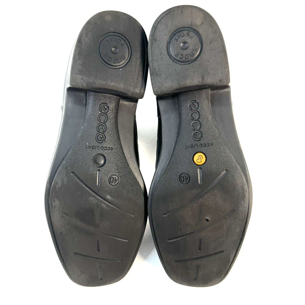 Ecco Light Black Leather Slip On Ankle Boots Size EU 40 / US 9.5 Chelsea Healed - Picture 8 of 10